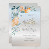 水彩ほこりっぽい青い花シルバー結婚ズ 招待状 (正面/裏面)
