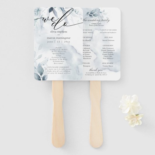 水彩ほこりっぽい青い葉の黄褐色 ハンドファン (正面&裏面)