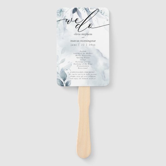 水彩ほこりっぽい青い葉の黄褐色 ハンドファン (正面)