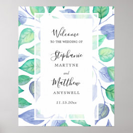 水彩ほこりっぽい青い葉緑の葉結婚の ポスター