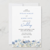 水彩ほこりっぽい青い野生の花の結婚式を招待 招待状 (正面)