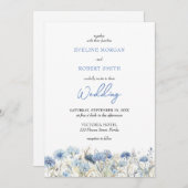 水彩ほこりっぽい青い野生の花の結婚式を招待 招待状 (正面/裏面)