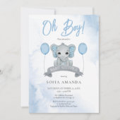 水彩ほこりっぽい青かわいい象の赤ちゃんシャワー 招待状 (正面)