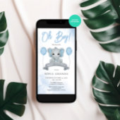 水彩ほこりっぽい青かわいい象の赤ちゃんシャワー 招待状