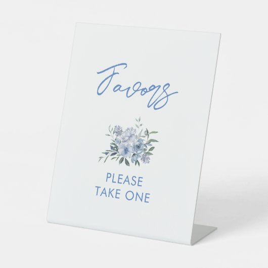 水彩ほこりっぽい青の好意ブライダルシャワー記号 台座サイン (正面)