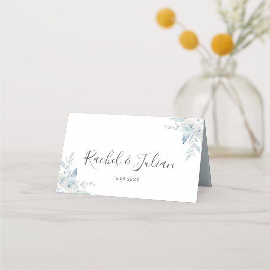 水彩ほこりっぽい青フローラ結婚ズ プレイスカード (裏面)