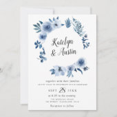 水彩ほこりっぽい青フローラ結婚ズ 招待状 (正面)