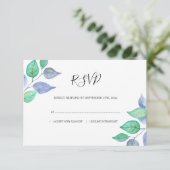 水彩ほこりっぽい青離れいの結婚葉 出欠カード (スタンド正面)