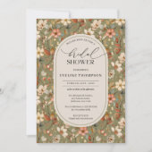水彩ほこりまみれの緑のアイボリー野草アーチ 招待状 (正面)