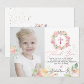 水彩ぼかしローズの聖体拝領感謝カード 招待状 (正面/裏面)