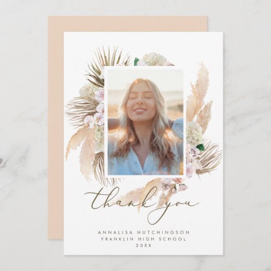 水彩ぼほ写真卒業ありがとう サンキューカード (正面/裏面)