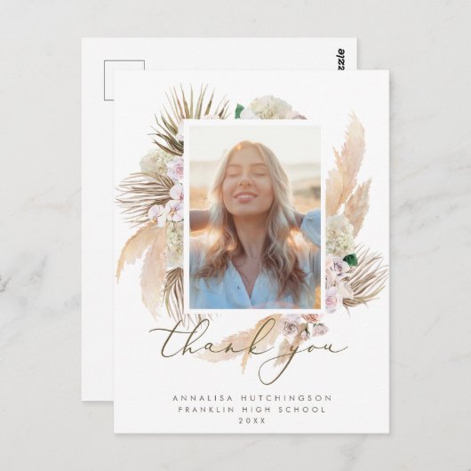 水彩ぼほ写真卒業サンキューポストカー ポストカード (正面/裏面)