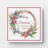 水彩もみの木の花輪　パーソナライズされたクリスマス フォトプラーク (正面)