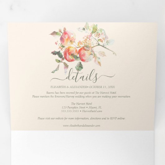 水彩りんごエレガント秋の結婚式 三つ折り案内状 (内部最初)