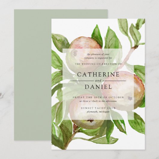 水彩りアップルブランチのウェディング 招待状 (正面/裏面)