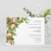 水彩りリンゴと葉の水平ウェディング 招待状 (スタンド正面)