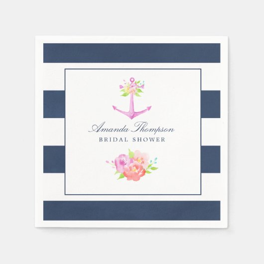 水彩をテーマ航海のにしたフローラブライダルシャワー スタンダードカクテルナプキン (正面)