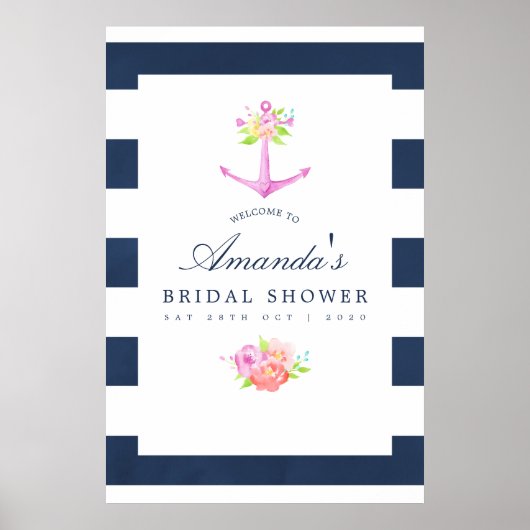 水彩をテーマ航海のにしたフローラブライダルシャワー ポスター (正面)