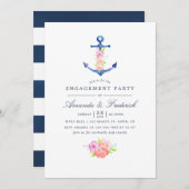 水彩をテーマ航海のにしたフローラ婚約パーティ 招待状 (正面/裏面)