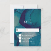 水彩を重ねる青い五角形結婚の色 出欠カード (正面)