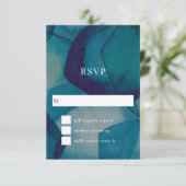 水彩を重ねる青い五角形結婚の色 出欠カード (スタンド正面)