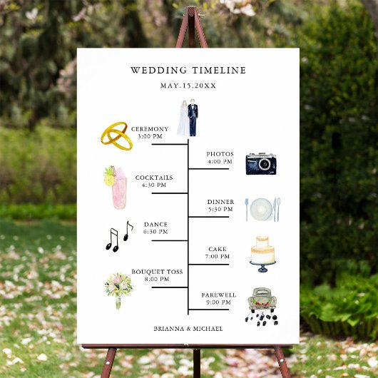 水彩アイコン結婚式当日のタイムライン看板 ポスター