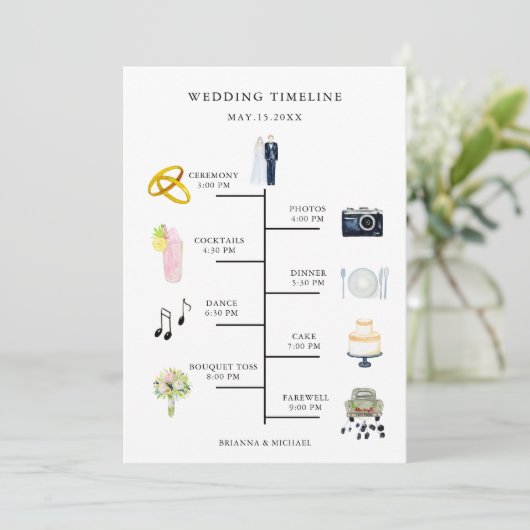 水彩アイコン結婚式日のタイムラインプログラム プログラム (スタンド正面)