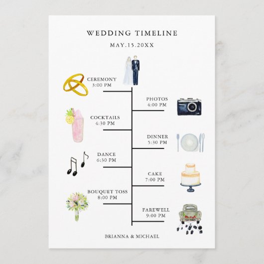 水彩アイコン結婚式日のタイムラインプログラム プログラム (正面)