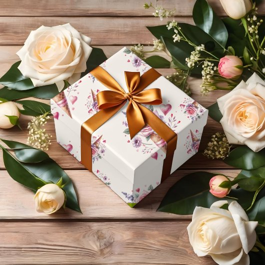 水彩アイスクリームのラッピングペーパーを使ったブライズシャワー ラッピングペーパーシート