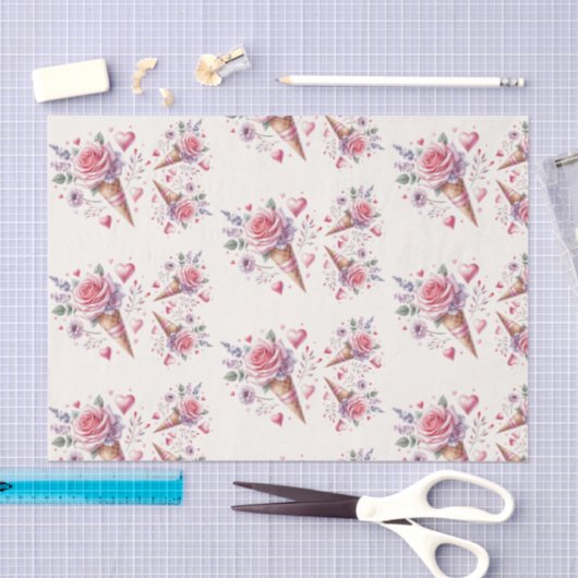 水彩アイスクリームのラッピングペーパーを使ったブライズシャワー 薄葉紙 (クラフト)