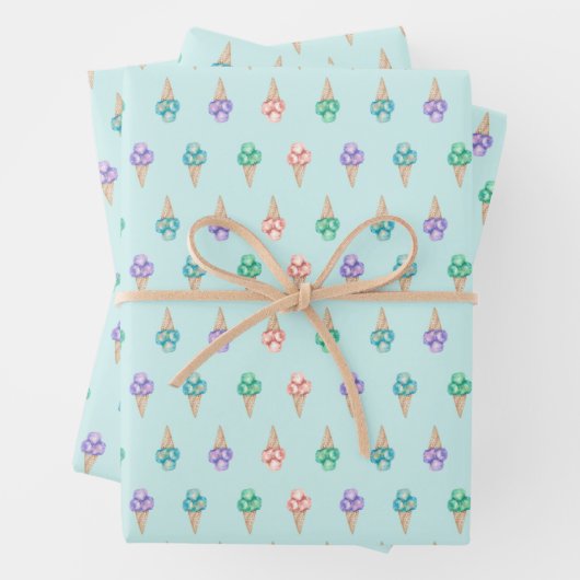 水彩アイスクリームオンティール（緑がかった色）おもしろい夏 ラッピングペーパーシート (インサイチュ)