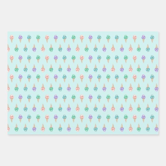 水彩アイスクリームオンティール(緑がかった色)おもしろい夏 ラッピングペーパーシート (正面3)