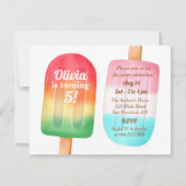 水彩アイスクリームガールズバースデーパーティー 招待状 (正面)