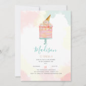水彩アイスクリームケーキ誕生パーティー 招待状 (正面)