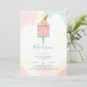 水彩アイスクリームケーキ誕生パーティー 招待状 (スタンド正面)