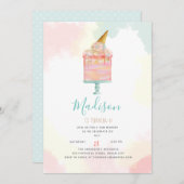 水彩アイスクリームケーキ誕生パーティー 招待状 (正面/裏面)