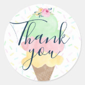水彩アイスクリームコーンありがとうステッカー ラウンドシール (正面)
