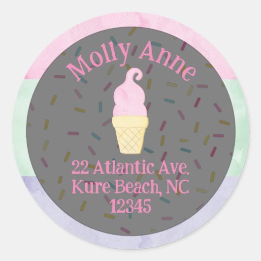 水彩アイスクリームコーンスプリンクル住所 シール (正面)