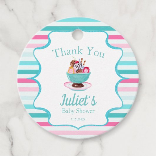 水彩アイスクリームサンデベイビーシャワーありがとう フェイバータグ (正面)
