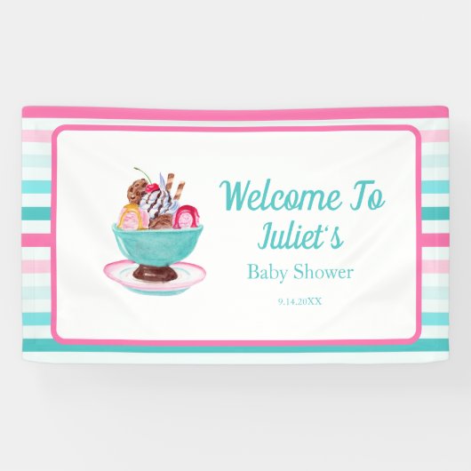 水彩アイスクリームサンデーベビーシャワーへようこそ 横断幕 (横)