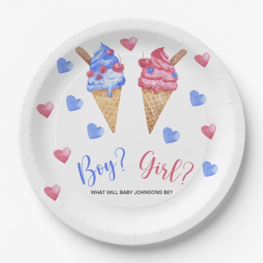 水彩アイスクリームジェンダー表示 ペーパープレート (正面)