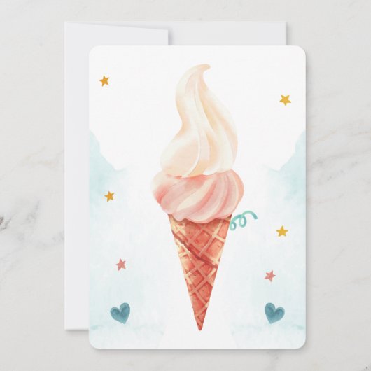 水彩アイスクリームスターサマー誕生日 招待状 (裏面)