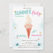 水彩アイスクリームスターサマー誕生日 招待状 (正面)