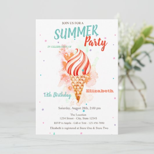 水彩アイスクリームスターバースデーパーティー 招待状 (スタンド正面)
