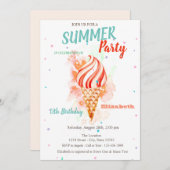 水彩アイスクリームスターバースデーパーティー 招待状 (正面/裏面)