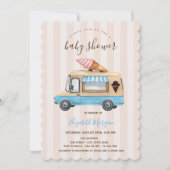 水彩アイスクリームトラック ストライプ柄 ベビーシャワー 招待状 (正面)