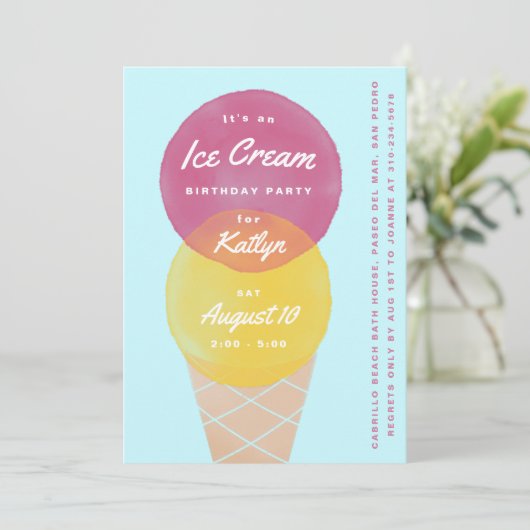 水彩アイスクリームバースデーパーティー 招待状 (スタンド正面)
