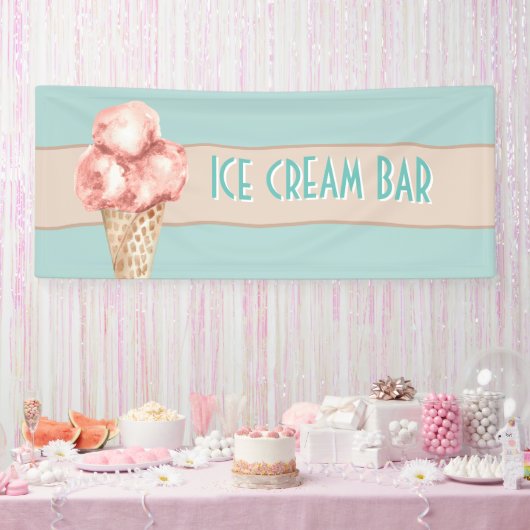 水彩アイスクリームバーヴィンテージスタイルブルーピンク 横断幕 (パーティー)