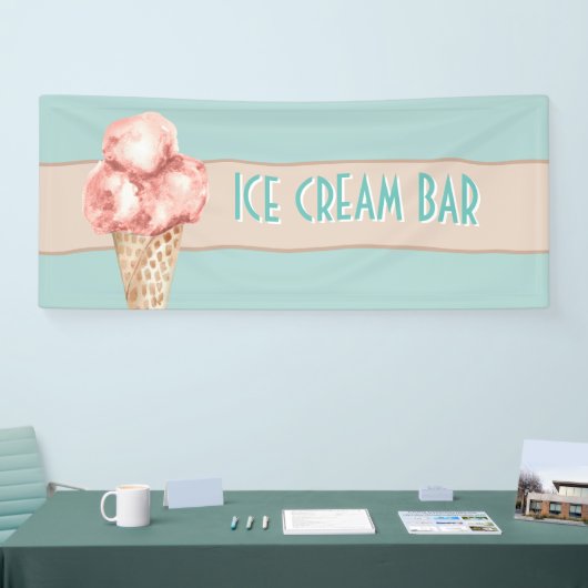 水彩アイスクリームバーヴィンテージスタイルブルーピンク 横断幕 (トレードショー)