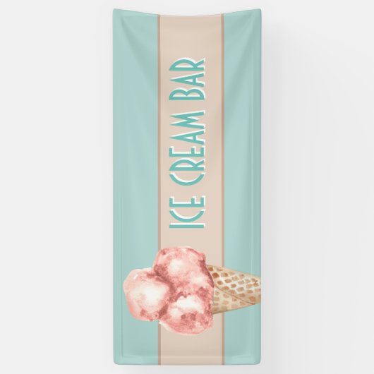 水彩アイスクリームバーヴィンテージスタイルブルーピンク 横断幕 (縦)